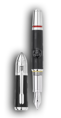 Das Bild zeigt einen Fountain Pen von Montblanc und ist Walt Disney gewidmet. Der Stift ist in schwarz mit silbernen und platin Elementen gehalten. Auf der Kappe des Stifts ist die original Unterschrift von Walt Disney eingearbeitet. Auf dem Griffteil sieht man den Kopf seiner wichtigsten Figur: Mickey Mouse! Weiter Informationen zu diesem wundervollen Schreibuntensil können sie auf der Webseite vom Handelshaus Rheinländer bekommen, welche sie mit der Bildverlinkung direkt aufrufen können.