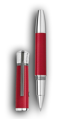 Zu sehen ist ein Rollerball Pen von der Marke Montblanc. Der Stift stammt aus der Great Characters Serie und ist der Ikone James Dean gewidmet. Das Design des Rollerballs ist einem Springmesser angelehnt, welches in einem seiner drei großen Filme eine Bedeutende Rolle spielt. Dieser Rollerball in Rot ist eine Limited Edition. Mehr Informationen über diesen wunderbaren Stift erhalten sie beim anklicken des Bilds auf der Seite von: Handelshaus Rheinländer (nicht mit mir verwand - so weit mir bekannt)