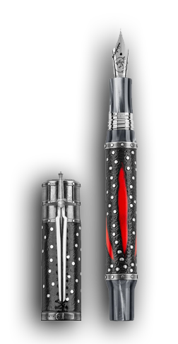 Zu sehen ist ein Fountain Pen aus dem Haus Montegrappa. Es ist der Stift "The Witcher", Eine Hommage an den Heroismus und die Magie von The Witcher, Geralt von Riva. Mehr über dieses wundervolle Schreibinstrument erhalten sie beim anklicken dieses Bilds auf der Seite von Montegrappa.